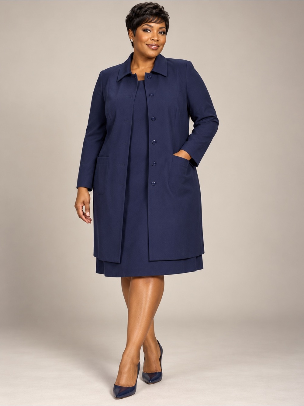 White Stag Navy Button-Front Trench Coat